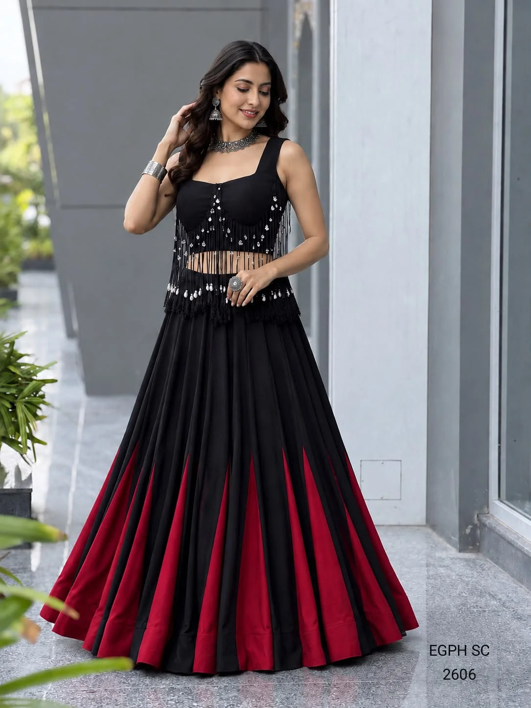 Luxury Black & Crimson Designer Evening Lehenga for Women